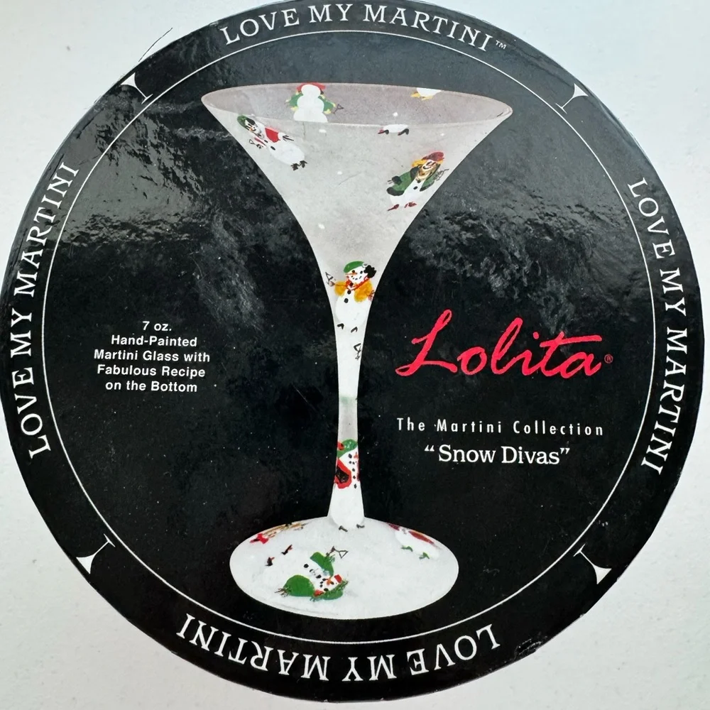 Lolita Snow Divas Christmas Martini Glass NIB Hand Painted Collectible 7oz